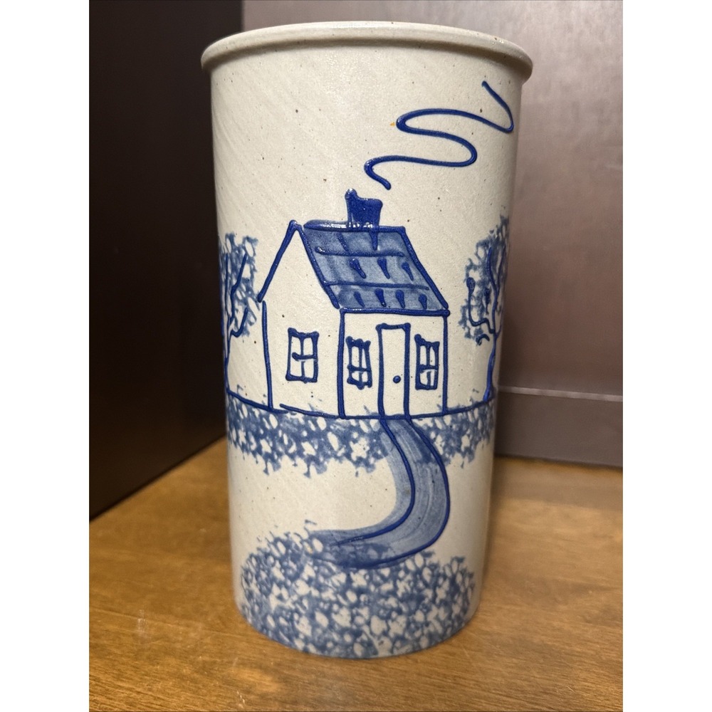 Beaumont Brothers Pottery BBP Vase Crock Salt-Glazed w/House Scene 7.5" VTG 1997